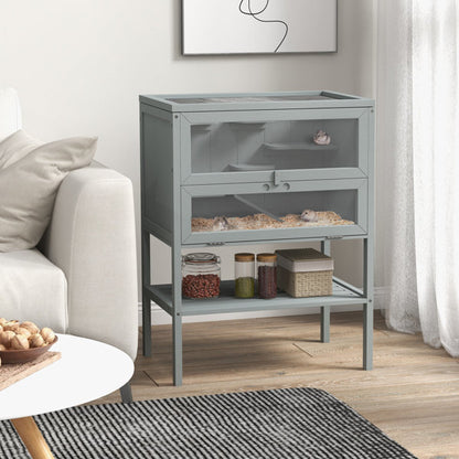 Large Wooden Hamster Cage with 5 Platforms and Storage Shelf  Grey