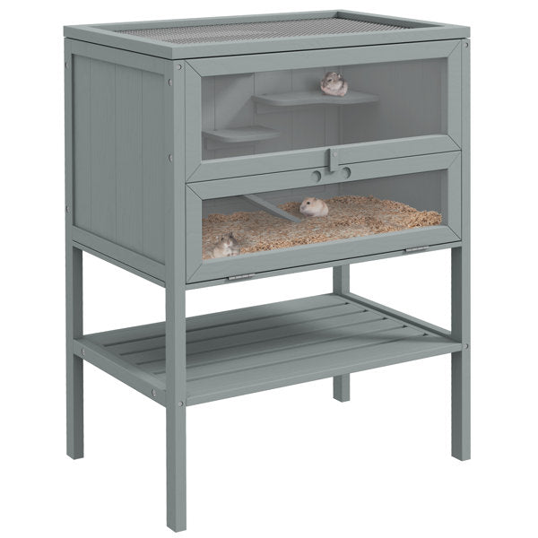 Large Wooden Hamster Cage with 5 Platforms and Storage Shelf  Grey