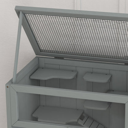 Large Wooden Hamster Cage with 5 Platforms and Storage Shelf  Grey