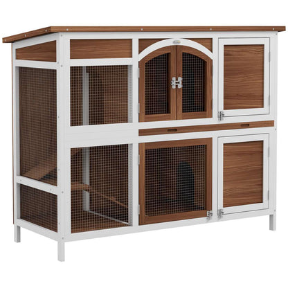 2 Tier Rabbit Hutch with Run  Outdoor Wooden Guinea Pig Cage 125cm