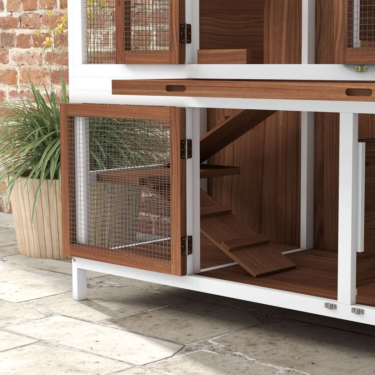 2 Tier Rabbit Hutch with Run  Outdoor Wooden Guinea Pig Cage 125cm