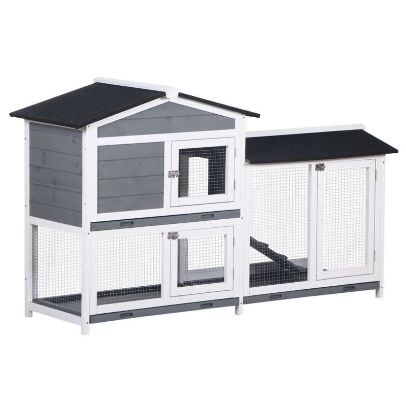 Large Wooden Rabbit Hutch with Run 157.4cm Outdoor Cage