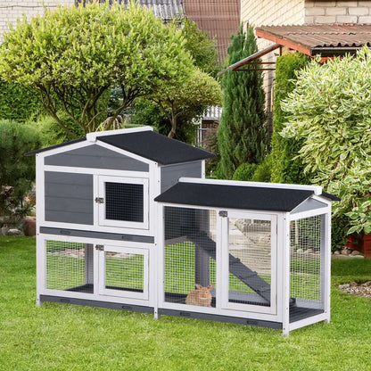 Large Wooden Rabbit Hutch with Run 157.4cm Outdoor Cage