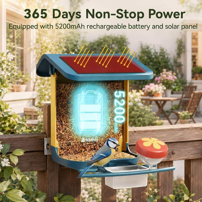 Smart Bird Feeder with Camera 2K HD WiFi Solar Bird Feeder 1.8L