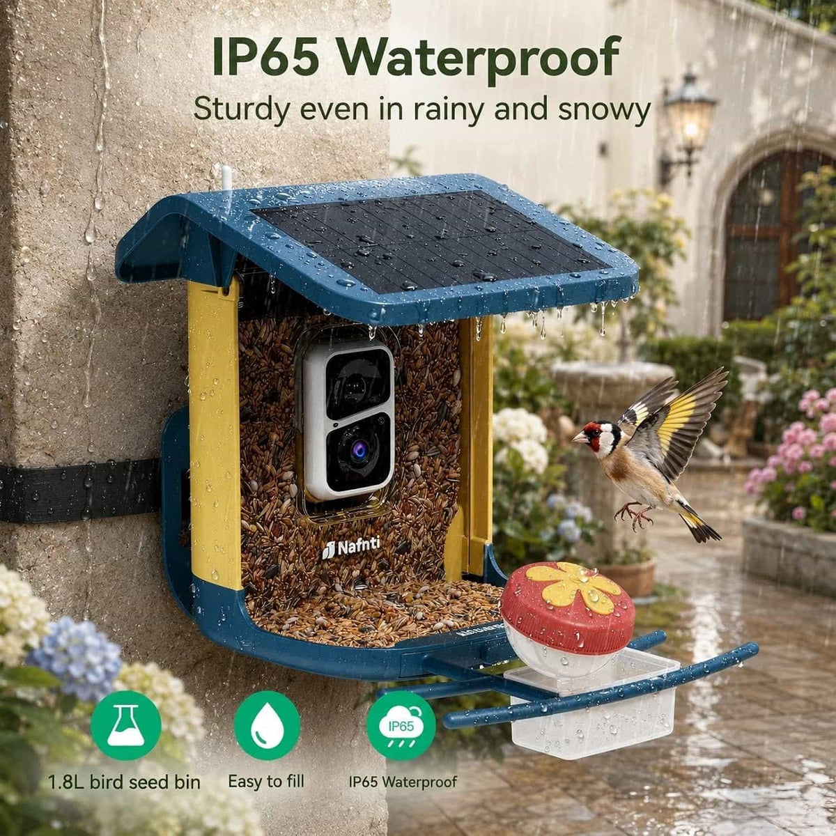 Smart Bird Feeder with Camera 2K HD WiFi Solar Bird Feeder 1.8L