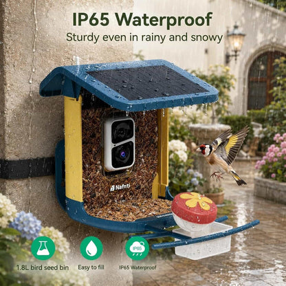Smart Bird Feeder with Camera 2K HD WiFi Solar Bird Feeder 1.8L